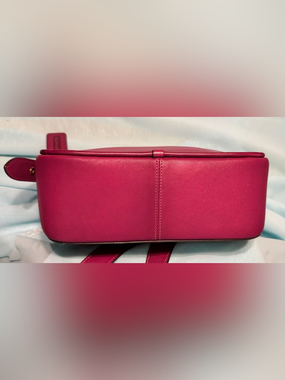 Coach Fuchsia Hibiscus Leather Crossbody 89127 with Gold-Tone Hardware Pink - Picture 13 of 15